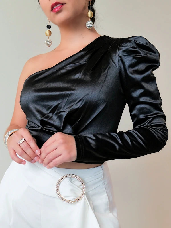 Image showing our ladies black satin top.