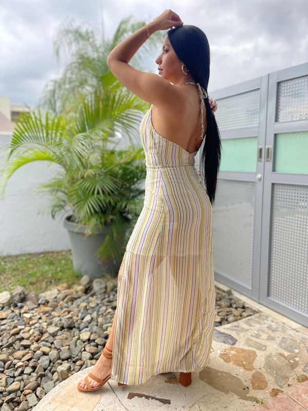 Sheer Halter Maxi Dress with Side Split – Caribbeña