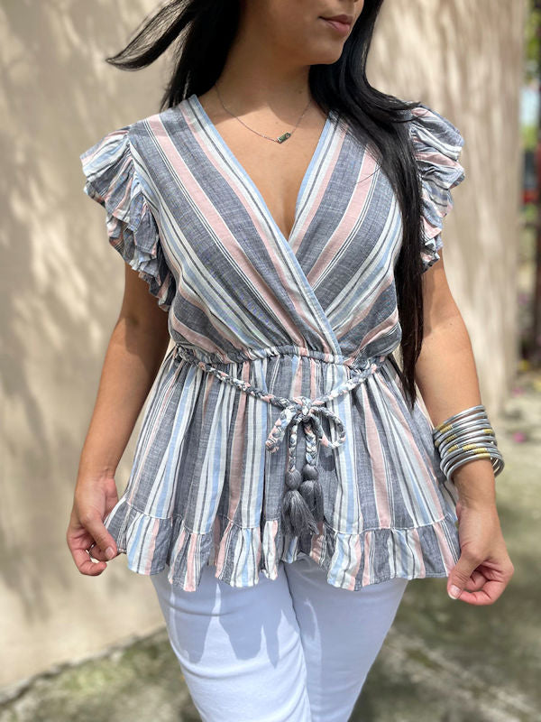 Striped Peplum Top - Front view