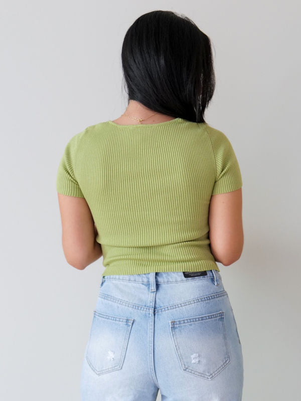 Sweetheart Neckline Ribbed Top - Back view