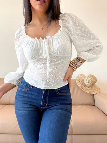 White Eyelet Top with Sleeves