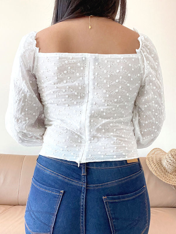 White Eyelet Top with Sleeves - Back view