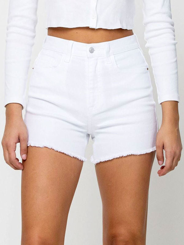 White Denim Shorts - Close up