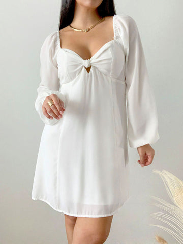 White Long Sleeve Short Dress
