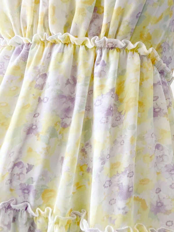 Light Yellow Floral Dress/Yellow and Purple Floral Dress/Vestido Casual Amarillo - Zoom of fabric