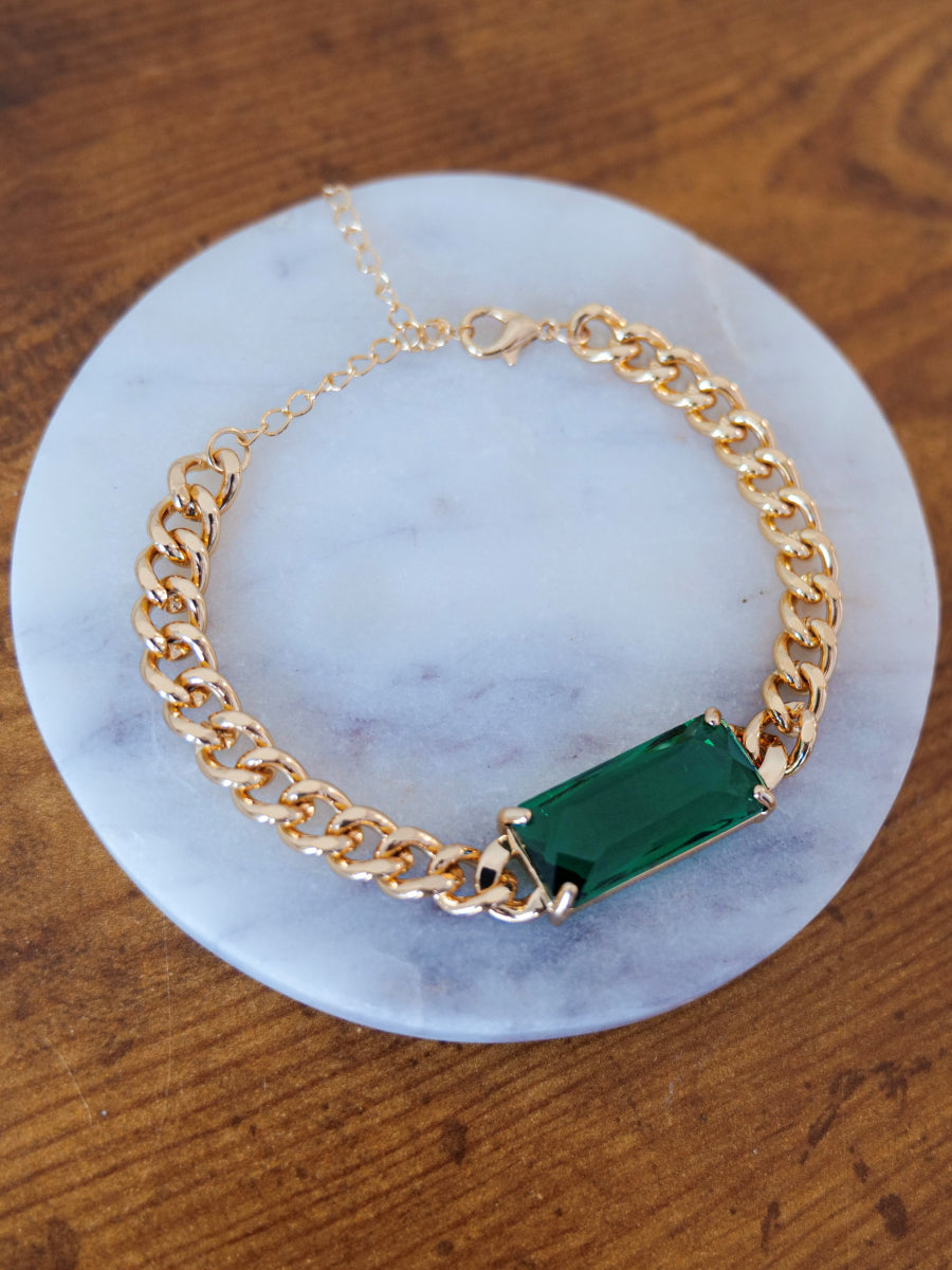 Emerald Gold Link Bracelet/Green and Gold Bracelet - close up