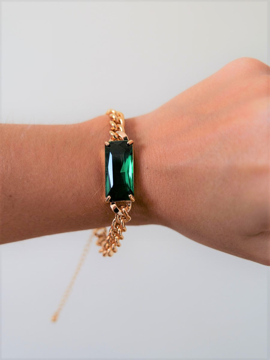 Emerald Gold Link Bracelet/Green and Gold Bracelet - additional view