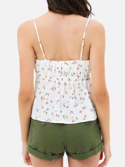 White Floral Tank Top/Summer Floral Top - Back view