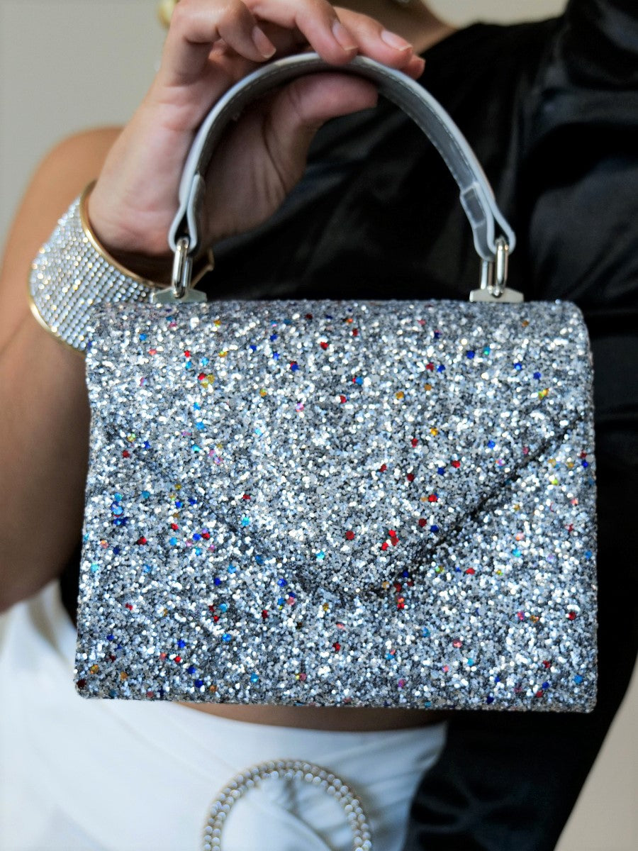 Glitter Crossbody Purse/ Sparkle Evening Bag - Silver