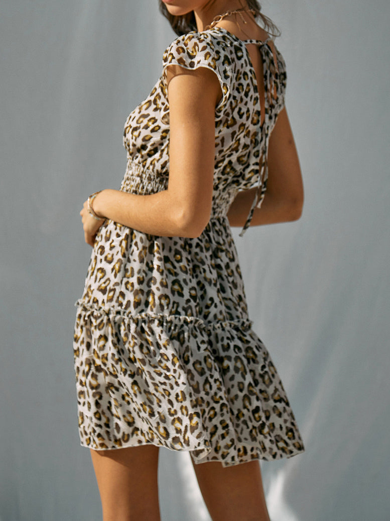Leopard Print Short Sleeve Mini Dress