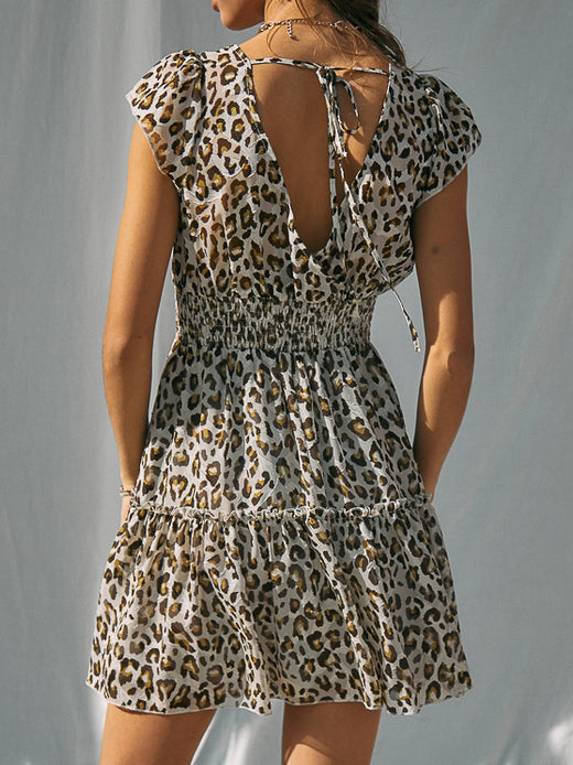 Leopard Print Short Sleeve Mini Dress