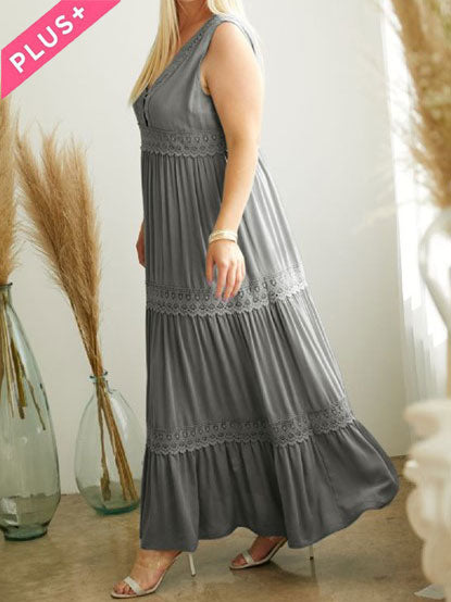 Plus Size Sleeveless Maxi Dress/Plus Size Grey Maxi Dress - side view
